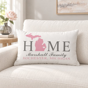 Cojín Lumbar Michigan Hogar Rosa Estado Gris Monograma Familia
