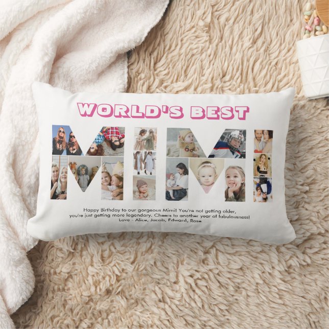 Cojín Lumbar Mimi Carta Collage de fotos Cutout Abuela Cumpleañ (Manta)