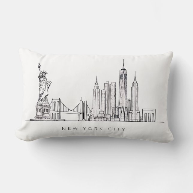 Cojín Lumbar Minimalist New York City Skyline Line Art (Anverso)