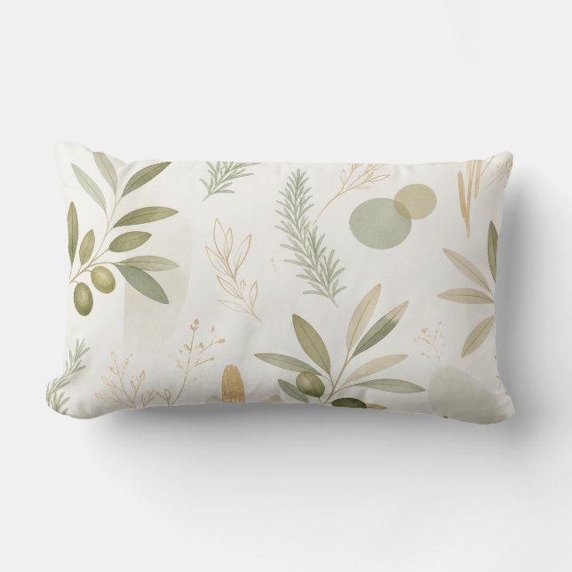 Cojín Lumbar Minimalist Olive & Rosemary Botanical Pillow (Anverso)
