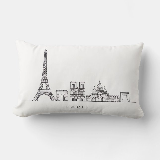 Cojín Lumbar Minimalist Paris Skyline Line Art (Anverso)