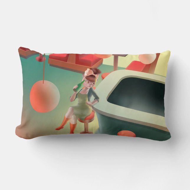 Cojín Lumbar Miss Meow - Serie nocturna de bares (Anverso)