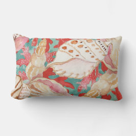 Cojín Lumbar Moda Aqua Turquoise Coral Red SeashelPattern