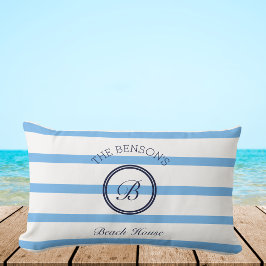 Cojín Lumbar Moda Blue Stripes Monogram Family Beach House
