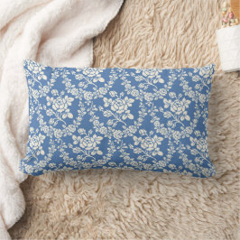 Cojín Lumbar Moda botánica del patrón floral blanco azul francé