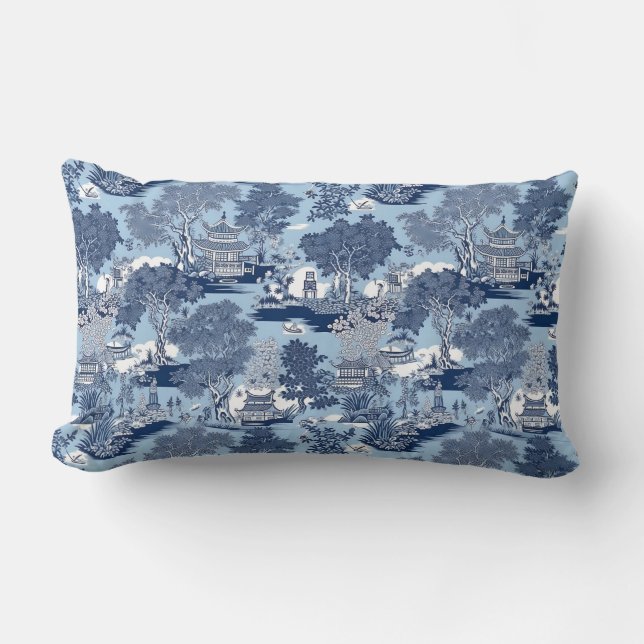 Cojín Lumbar Moda Cabaña chinoiserie de sauce blanco azul (Anverso)