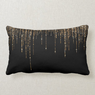 Cojín Lumbar Moda de lujo Black Gold Sparkly Purpurina Fringe