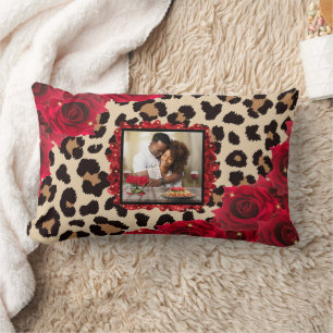Cojín Lumbar Moda Floral Red Rose Leopard Imprimir tu foto