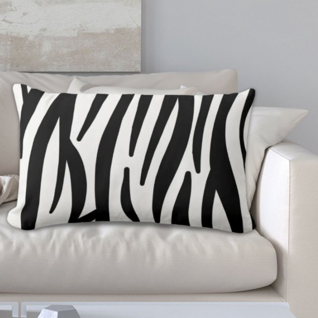 Cojín Lumbar moda giratoria elegante impresión de cebra blanca  (girly chic stylish black white zebra print lumbar pillow)