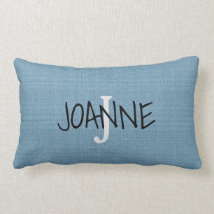 Cojín Lumbar Moda moderna Monograma Rústico Azul nombre faux bu