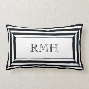 COJÍN LUMBAR MODA PILLOW_BLACK Y RAYAS BLANCAS CON EL MONOGRAMA
