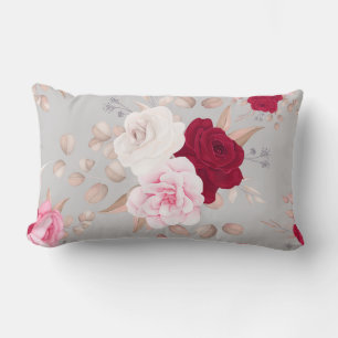 Cojín Lumbar moda roja, rosa floral