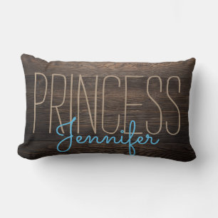 Cojín Lumbar Moda Rústica PRINCESA DE MADERA TU NOMBRE BEIGE EN
