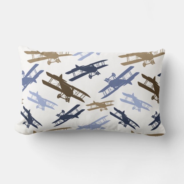 Cojín Lumbar Modelo Brown azul del aeroplano del biplano del (Anverso)