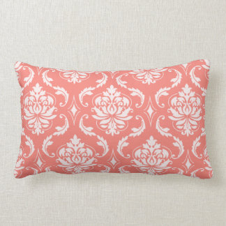 Cojín Lumbar Modelo clásico blanco rosado coralino del damasco