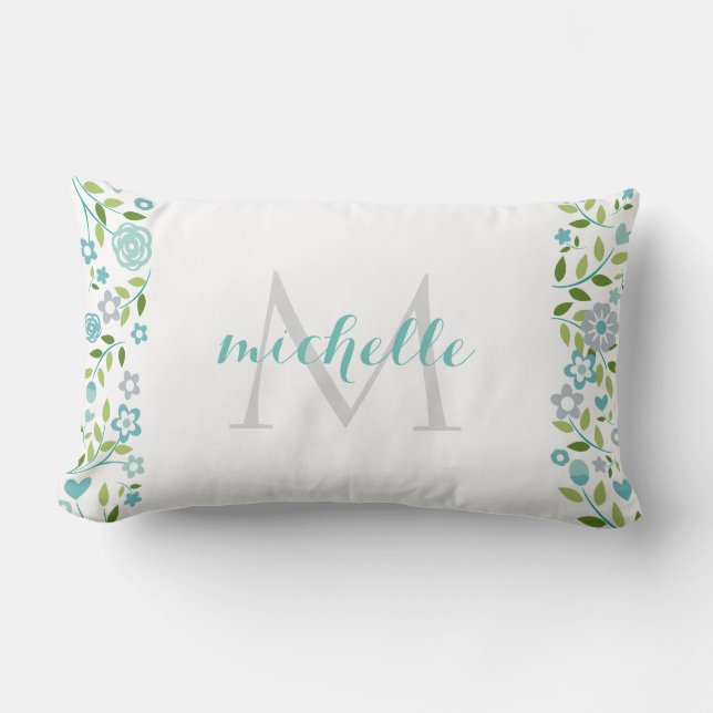 Cojín Lumbar Modelo floral personalizado del monograma de la (Anverso)
