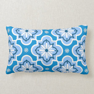 Cojín Lumbar Modelo marroquí de la teja - azul y blanco