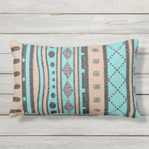 Cojín Lumbar Modelo tribal del melocotón y de la turquesa