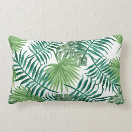 Cojín Lumbar Modelo tropical de las hojas de la acuarela