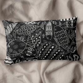 Cojín Lumbar Modern Art Black And White Fish Pattern