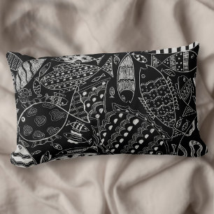 Cojín Lumbar Modern Art Black And White Fish Pattern