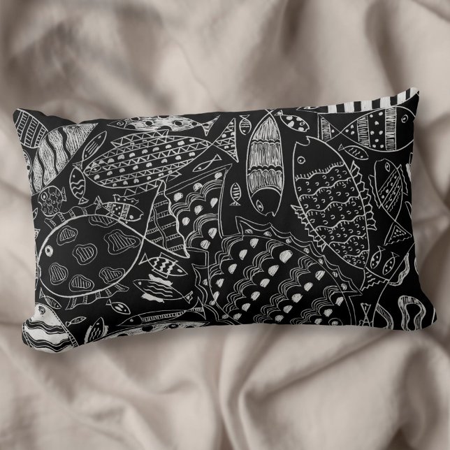 Cojín Lumbar Modern Art Black And White Fish Pattern (Subido por el creador)