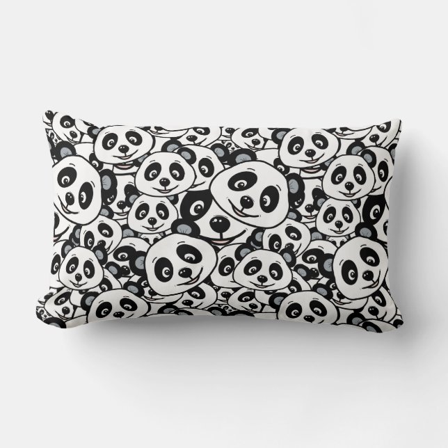Cojín Lumbar Modern Black and White Cute Panda Bear Pattern (Anverso)