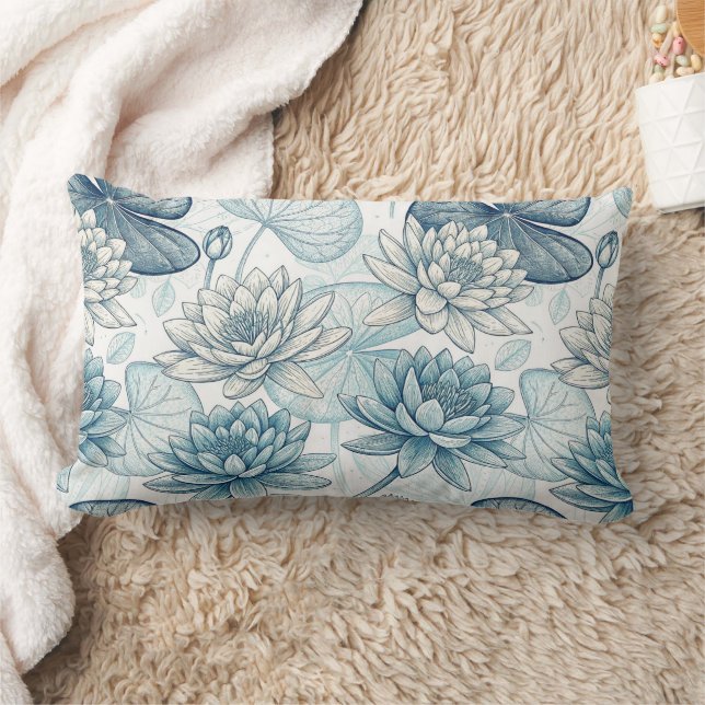 Cojín Lumbar Modern Blue Water Lilies Monet Style (Manta)