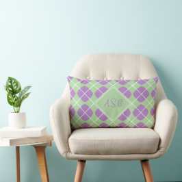 Cojín Lumbar Modern Purple Mint Argyle Elegant Monogram