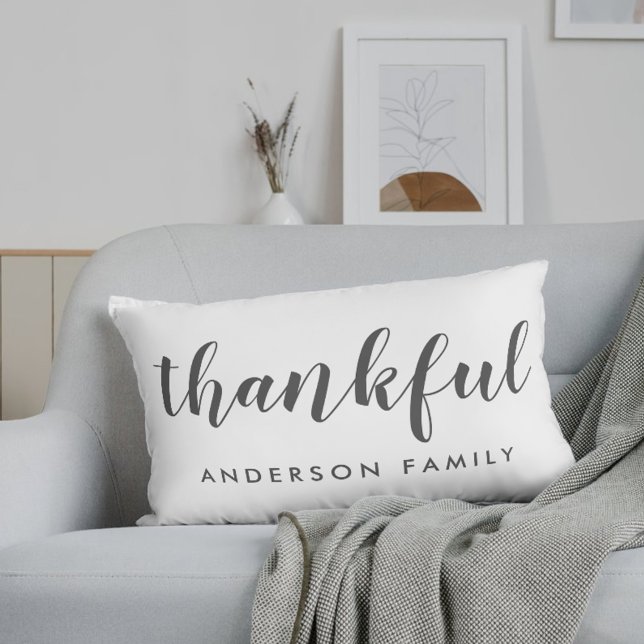 Cojín Lumbar Modern Rustic Autumn Thankful Family Name (Subido por el creador)