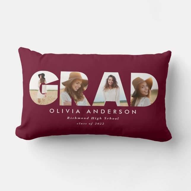 Cojín Lumbar Moderna graduación geométrica burgundy multifoto (Anverso)