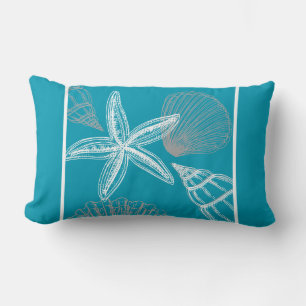 Cojín Lumbar Moderna Seashell Beach House Aqua Blue Starfish