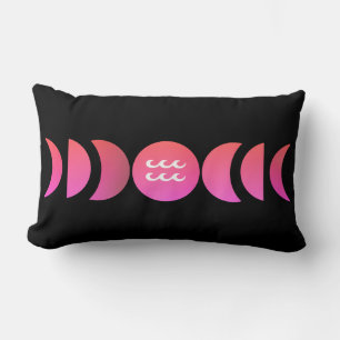 Cojín Lumbar Modernas Fases Lunares de Acuario Negro Rosa Calie
