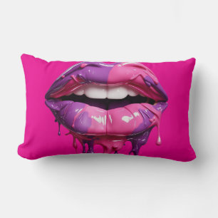 Cojín Lumbar Moderno goteo de labios de arte - negrita rosa y m