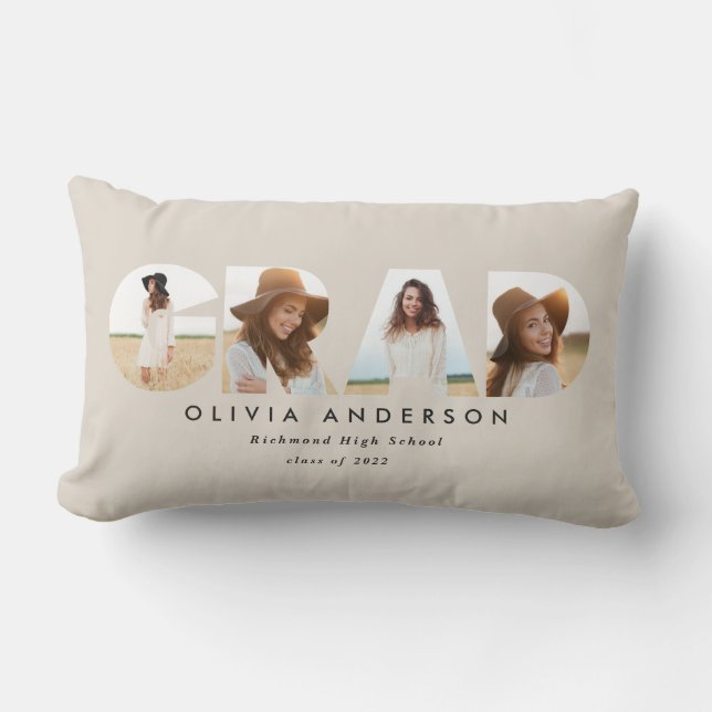 Cojín Lumbar Moderno lumbo geométrico negro multi foto graduaci (Anverso)