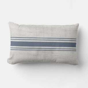 Cojín Lumbar Moderno Rústico de tela Grain Sack Blue Stripes