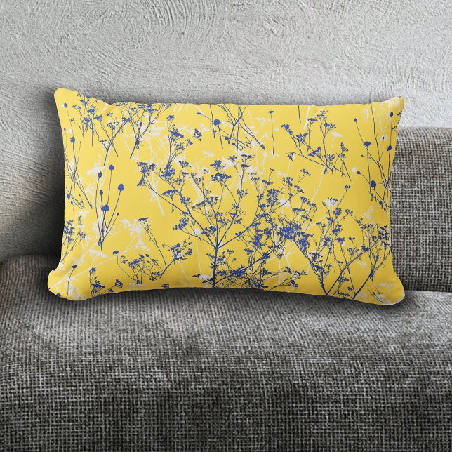 Cojín Lumbar Moderno y elegante Flores salvajes azules Mostaza  (Subido por el creador)