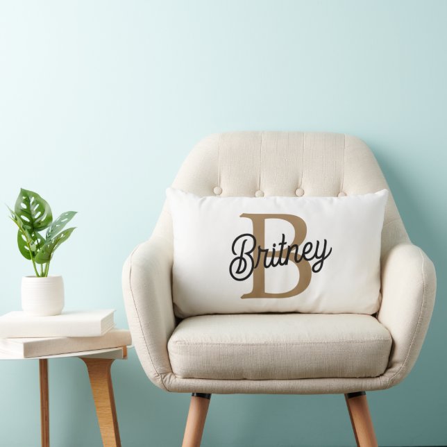 Cojín Lumbar Moderno y elegante nombre de monograma Black Gold  (Silla)