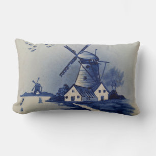 Cojín Lumbar Molino de viento azul vintage Delft