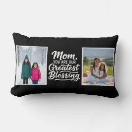 Cojín Lumbar Mom Greatest Blessing 2 Custom Photo Black