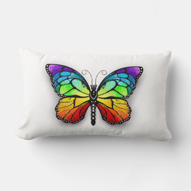 Cojín Lumbar Monarca de mariposa arcoiris (Anverso)
