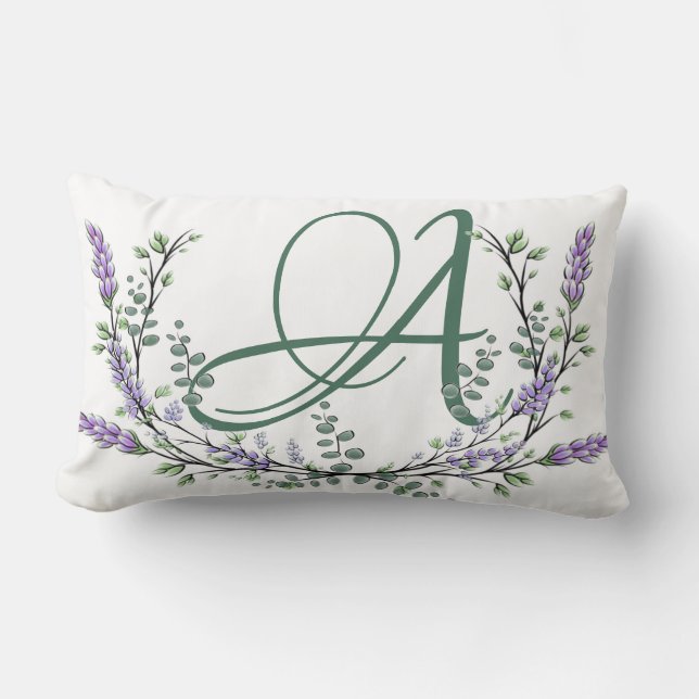 Cojín Lumbar Monograma A Lavender Eucalyptus (Anverso)