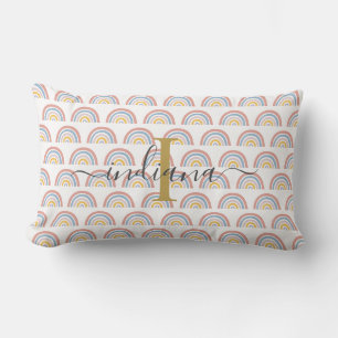 Cojín Lumbar Monograma Arcoíris Acuarela Boho Letra