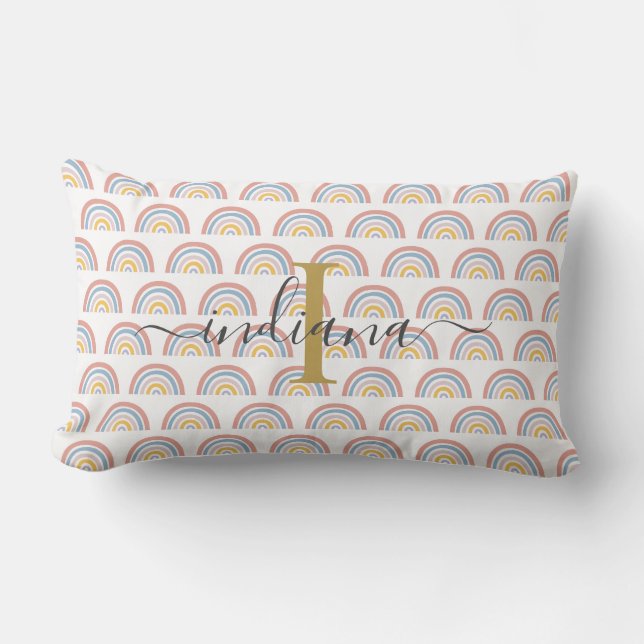 Cojín Lumbar Monograma Arcoíris Acuarela Boho Letra  (Anverso)