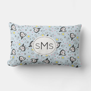 Cojín Lumbar Monograma con Patrón de Unicornio Azul Pastel Feme
