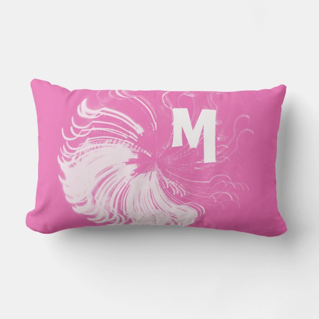 Cojín Lumbar Monograma de búsqueda de rosado caliente (Anverso)