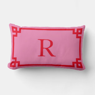 Cojín Lumbar Monograma de clave griega rosa y roja