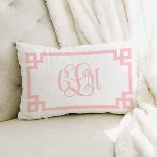Cojín Lumbar Monograma de escritura clave griega rosa claro CLM