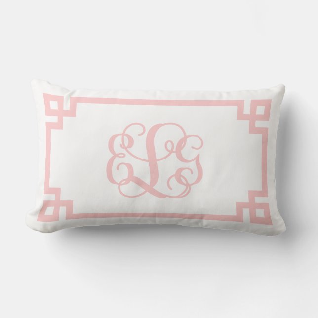 Cojín Lumbar Monograma de escritura de clave griega rosa claro  (Anverso)