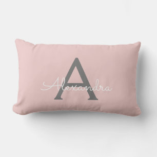 Cojín Lumbar Monograma de escritura gris rosa Rubor moderno